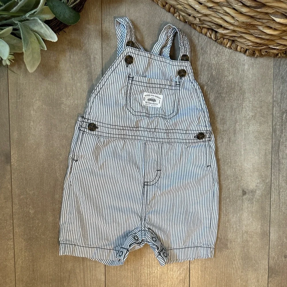 Carter’s Striped Baby Toddler Boy Overalls Shortalls ‘born for speed’ pocket